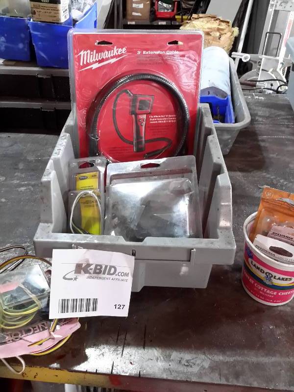 lot 127 image: Lot of Milwaukee 3 Extenston Cable Camera, Wires, and Small Bulbs