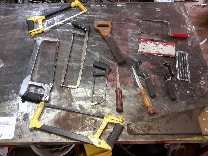 lot 164 image: Lot of Saws, Hacksaws, Handsaws, Coping Saw and More