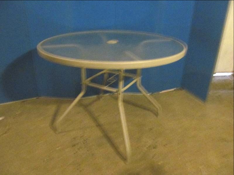 lot 96 image: 40 Glass Top Patio Table w Umbrella Hole