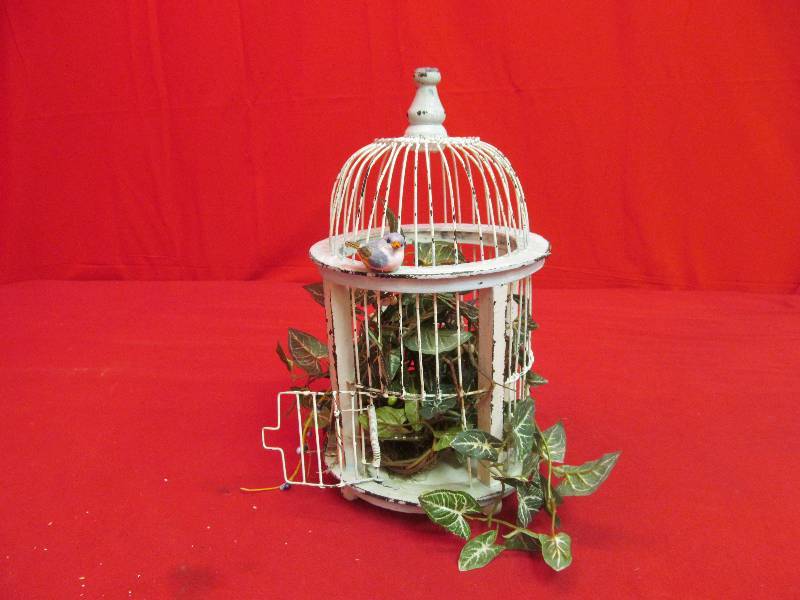 lot 34 image: Decrative Bird Cage with Greens 13 tall