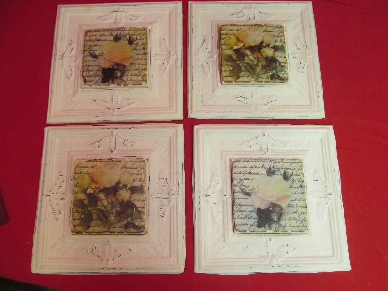 lot 35 image: 4 Piece Repurposed Vintage Ceiling Tile 13x13
