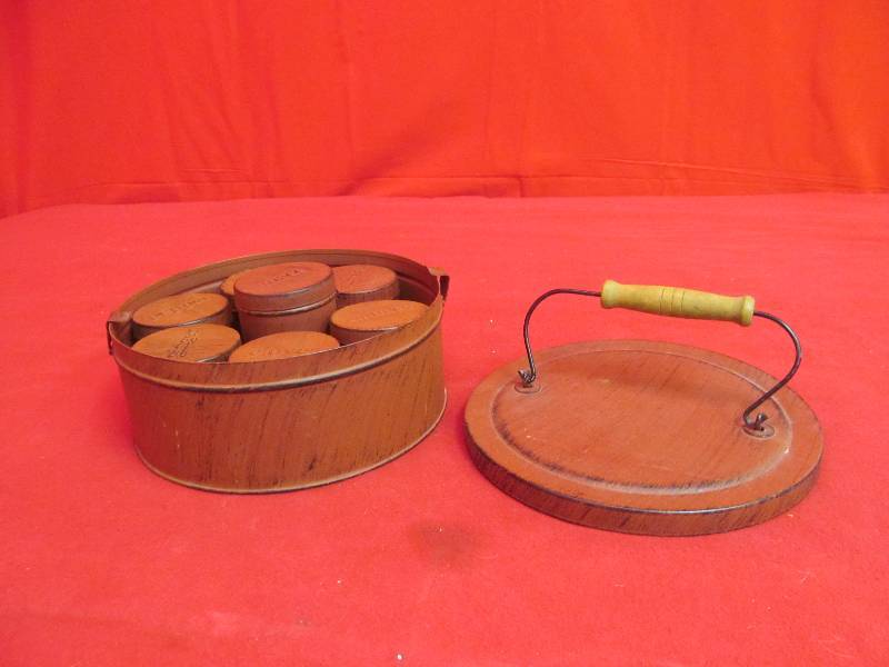 lot 46 image: Metal Pale w Matching Herb Canisters