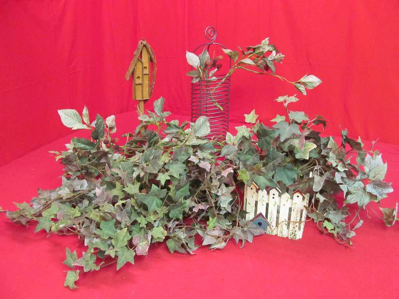 lot 60 image: Artificial Greens - Bird House Planter Box, Wire Cage