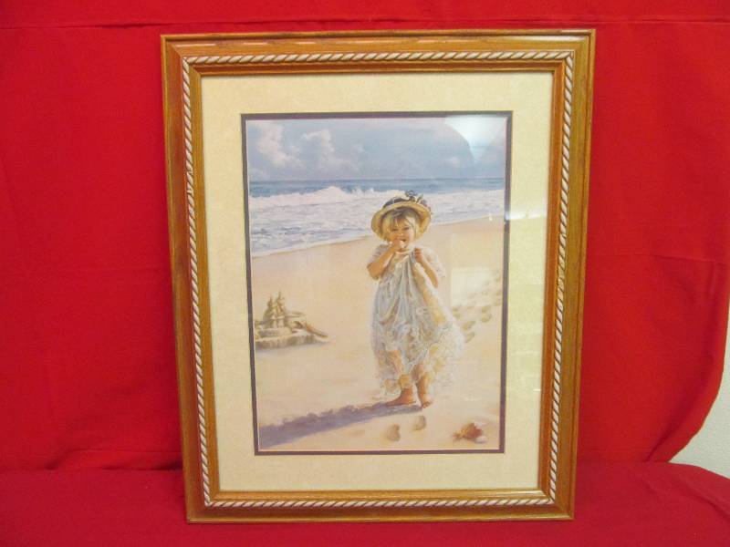 lot 64 image: Small Girl on the Beach Framed Print - 19x23