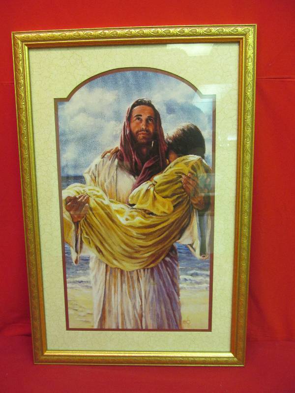 lot 71 image: Gold Tone Framed Religious Picture 18x27
