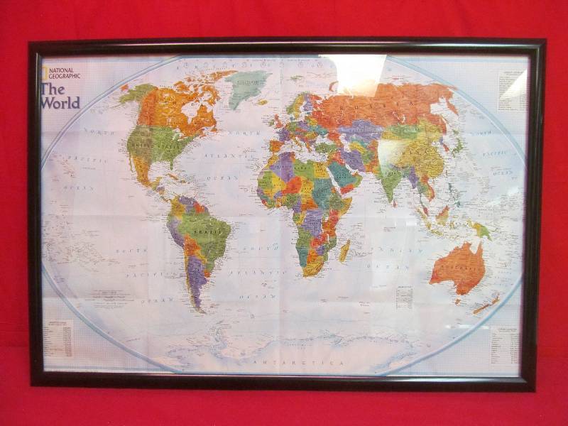 lot 74 image: Framed National Geographic World Map 31x20