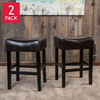 lot 175 image: 2 PACK LEATHER BAR STOOL, RETAIL $129.99