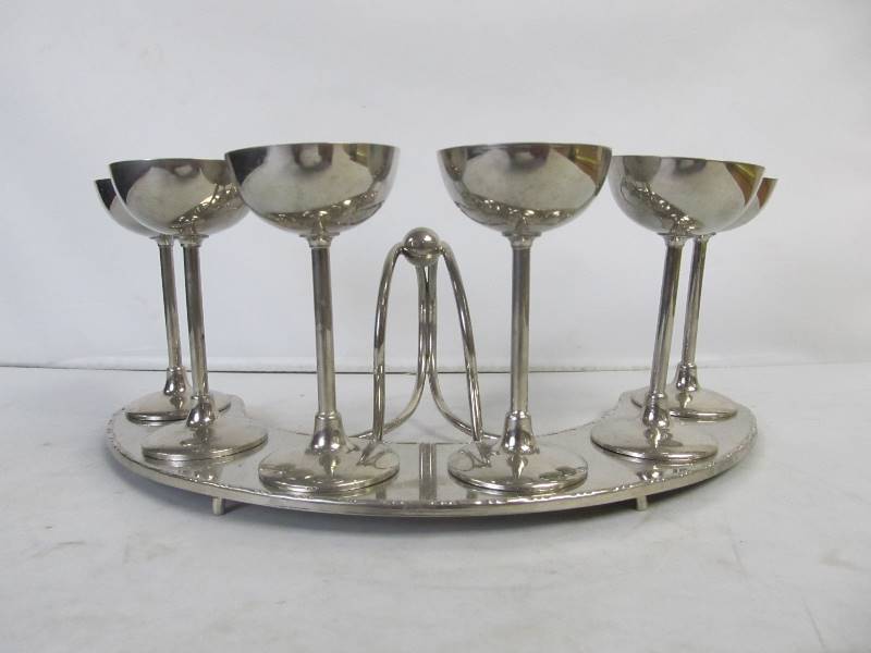 lot 67 image: 1930s German Silverplated Cordial Set wServing Stand