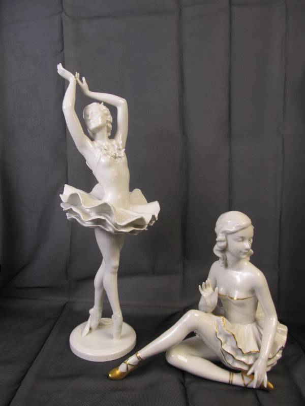 lot 77 image: Large Vintage Porcelain Ballet Dancer Figurines - Dresden & Rosenthal