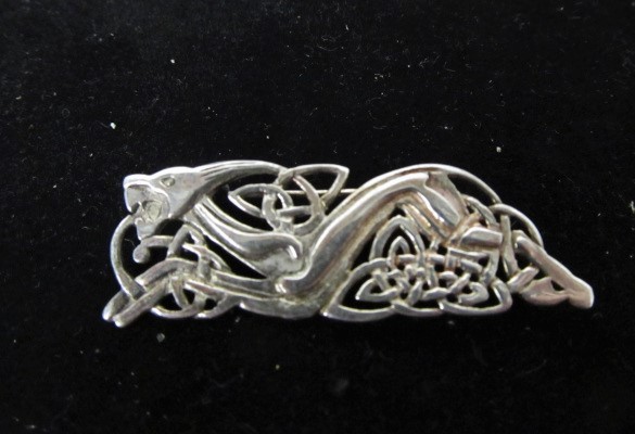 lot 43 image: Signed PETER STONE Sterling Silver Celtic Dragon PinBrooch