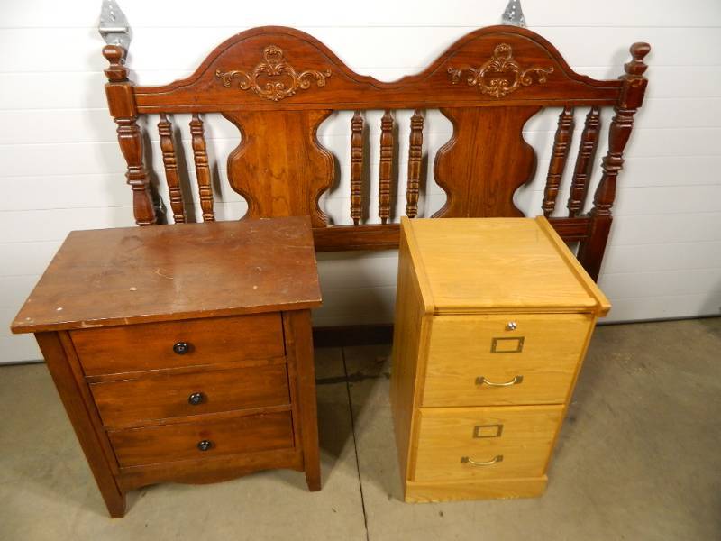 lot 250 image: File Cabinet, Nightstand, and Headboard