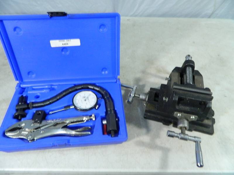 lot 54 image: 2 Way Machinist Vise and Clamp on Indicator