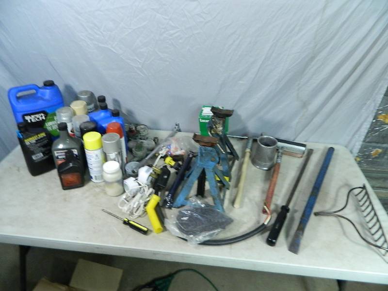 lot 114 image: Jack Stands, Chemicals, Hand Tools, Etc