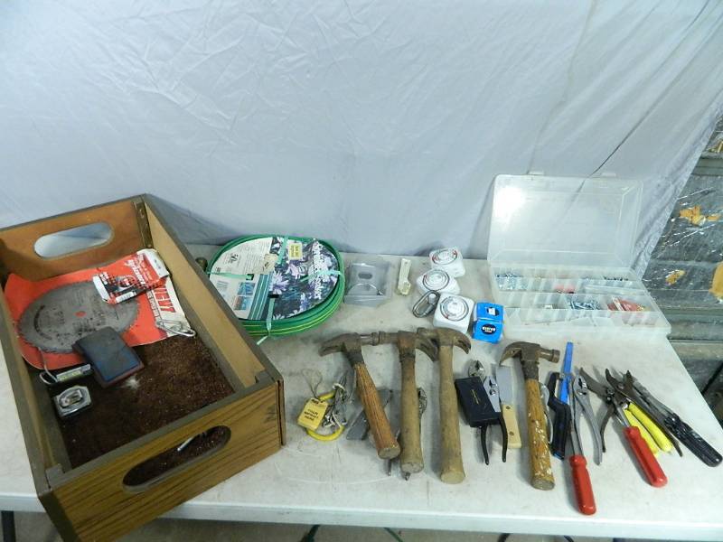 lot 115 image: Hand Tools, Soaker Hose, Hardware and More