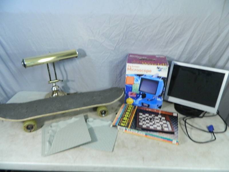 lot 162 image: Skateboard, Microscope, Monitor, Etc