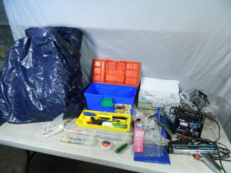 lot 175 image: Tarp, Tools, Shop Supplies, Etc