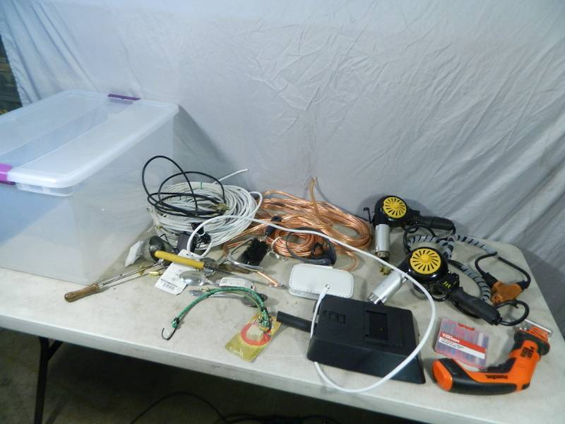 lot 194 image: Heat Guns, Saw, Speaker Wire, Coax, and More