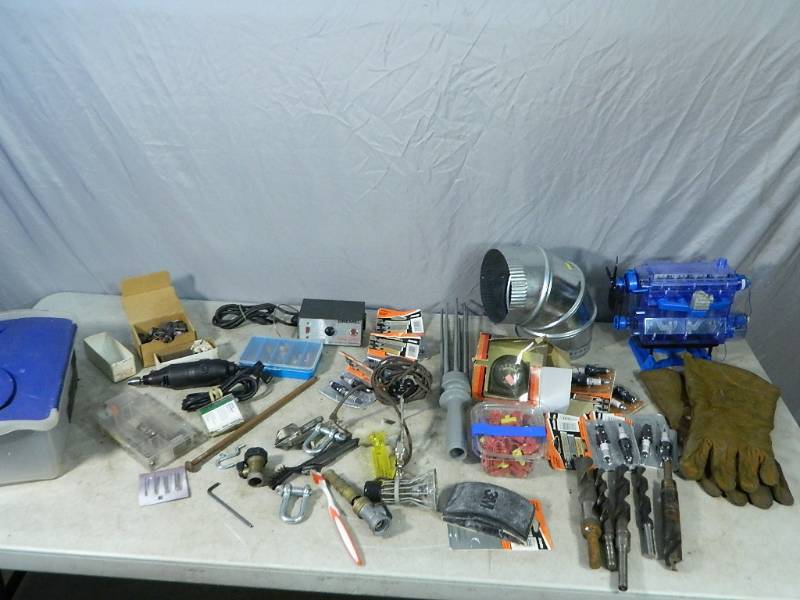 lot 198 image: Drill Bits, Rotary Tool, Gloves, Tools, Etc
