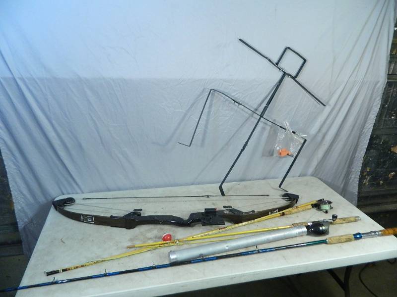 lot 203 image: Fishing Rods, Hunting Bow, Target, Etc