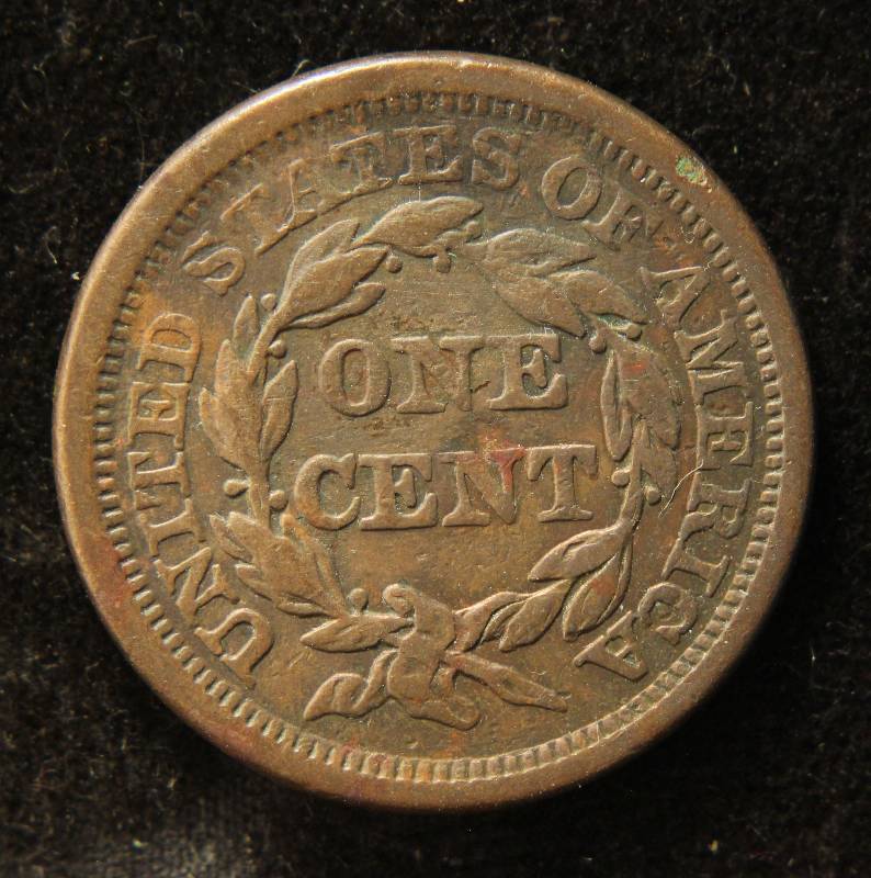 1855 US BRAIDED HAIR LARGE CENT VF DETAILS CORROSION