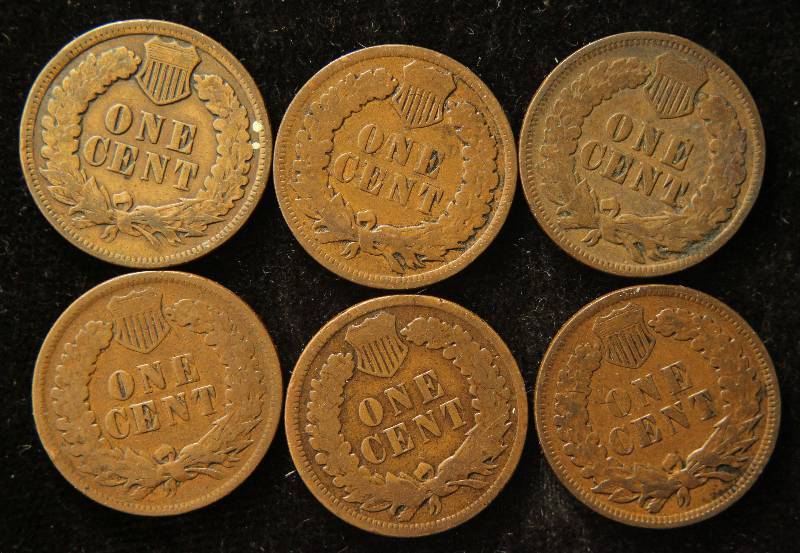 GROUP OF 6 INDIAN HEAD CENTS G-VG