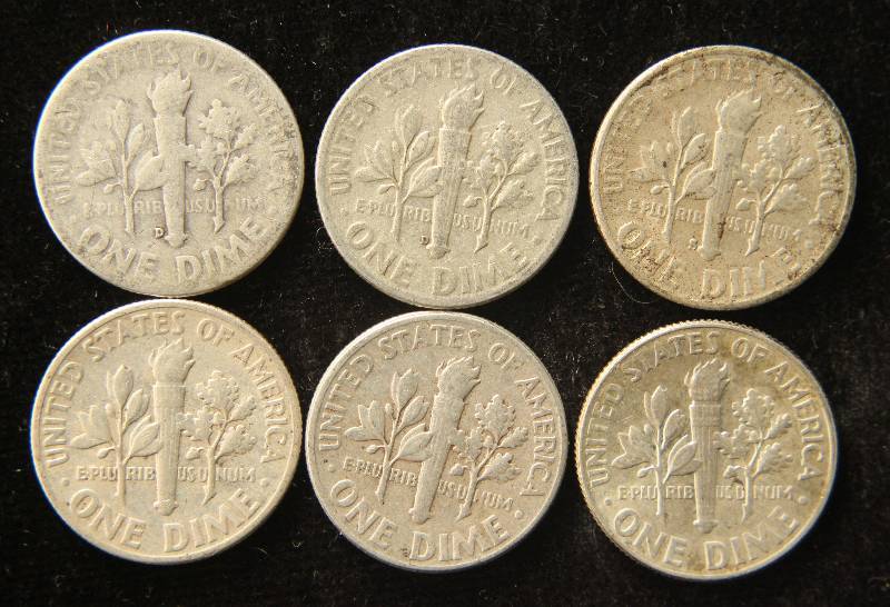 GROUP OF 6 SILVER ROOSEVELT DIMES
