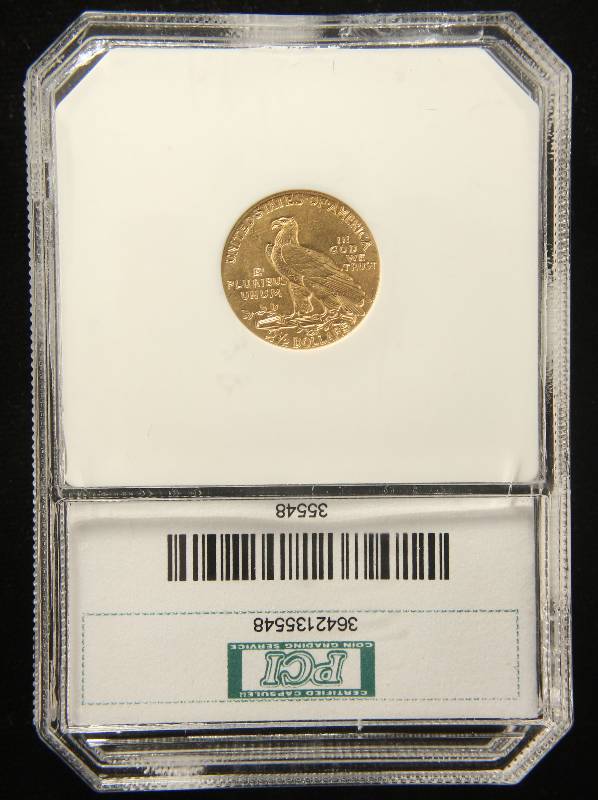 1908 US $2.50 GOLD INDIAN MS64 OLD PCI HOLDER