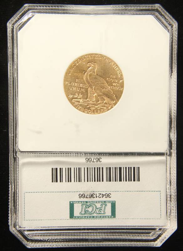 1911 US $5 GOLD INDIAN MS64 OLD PCI HOLDER
