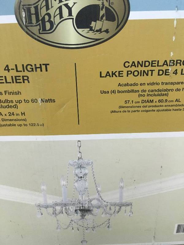 Hampton Bay Lake Point 4-Light Chrome and Clear Crystal Chandelier New