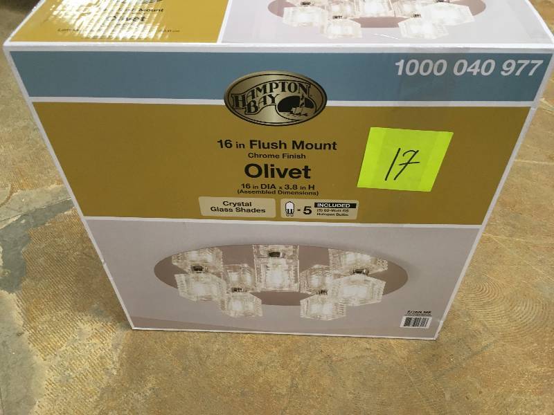 Hampton Bay Olivet 16 in. 5-Light Chrome Flushmount with Cube Glass Shades New