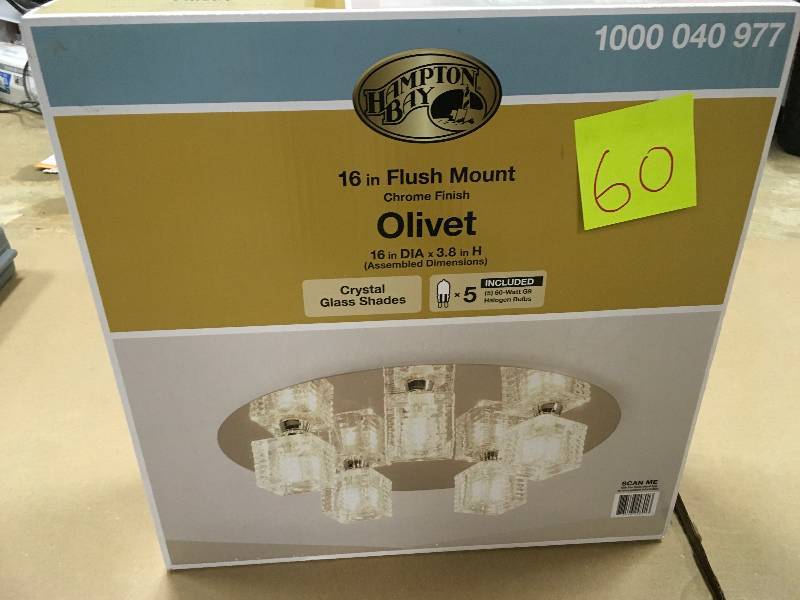 Hampton Bay Olivet 16 in. 5-Light Chrome Flushmount with Cube Glass Shades new