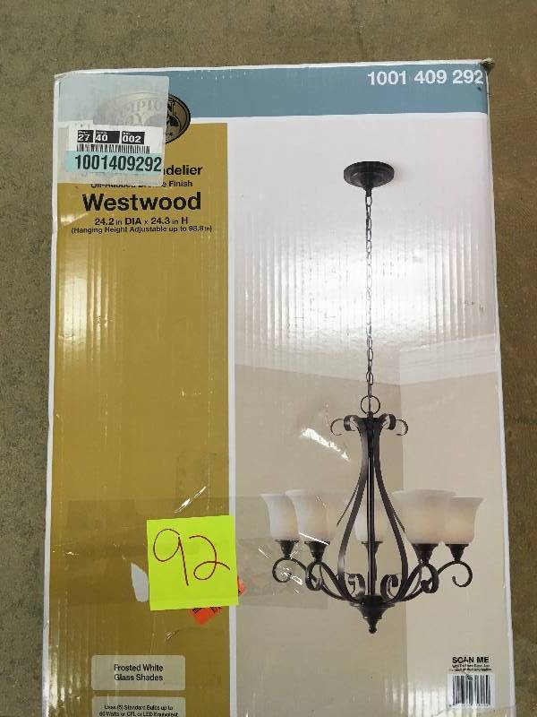 Hampton bay 5-Light Oil-Rubbed Bronze Chandelier with Frosted White Glass Shades