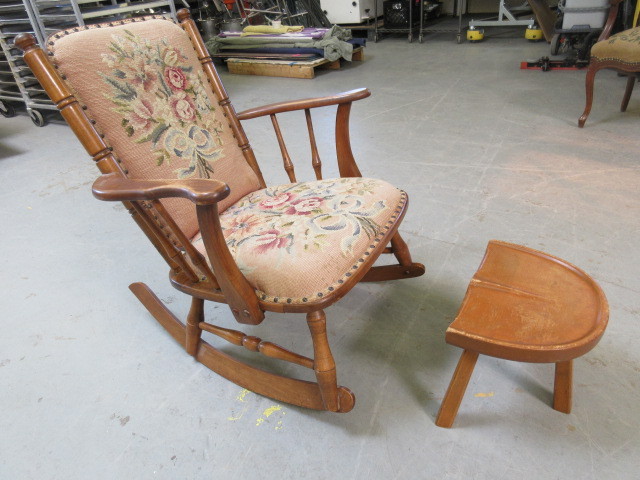 antique needlepoint rocking chair