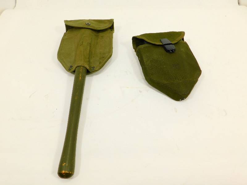 lot 5 image: Vintage Military Collapsible Fold Up Shovel & Vintage NATO Folding Shovel In Canvas Carrying Cases
