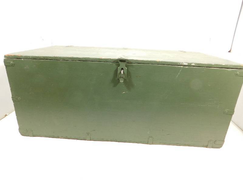 lot 25 image: Vintage Army Green Wooden Storage Box