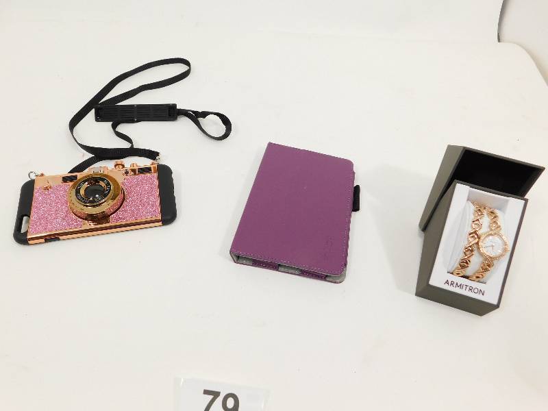 lot 79 image: Two Cell Phone Cases & An Armitron Ladies Wrist Watch And Matching Bracelet