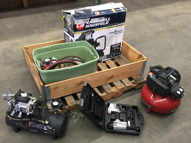 lot 13 image: Pallet Of Assorted Air Compressors,...