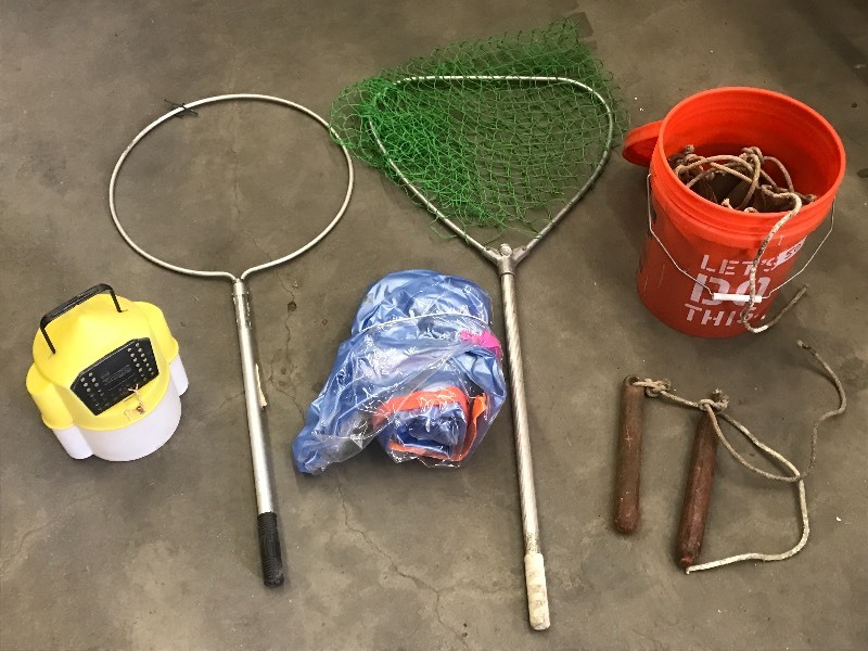 lot 50 image: Lot Of Landing Nets, Minnow Bucket...