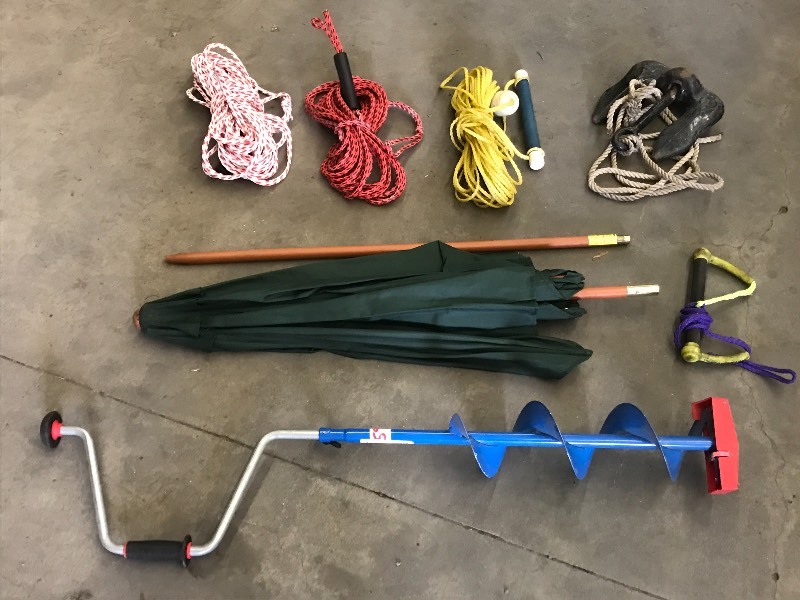 lot 59 image: Lot Of Ice Auger, Patio Umbrella, ...
