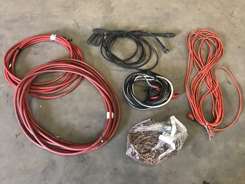 lot 62 image: Lot Of Jumper Cables, (2) Air Hose...