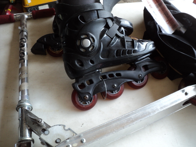 lot 71 image: roller blades size 10, scooter and ...