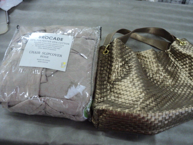 lot 91 image: gold purse and brocade chair cover...