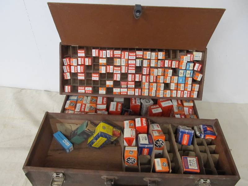lot 17 image: Vintage RadioTV Repair Case FULL of Radio Tubes