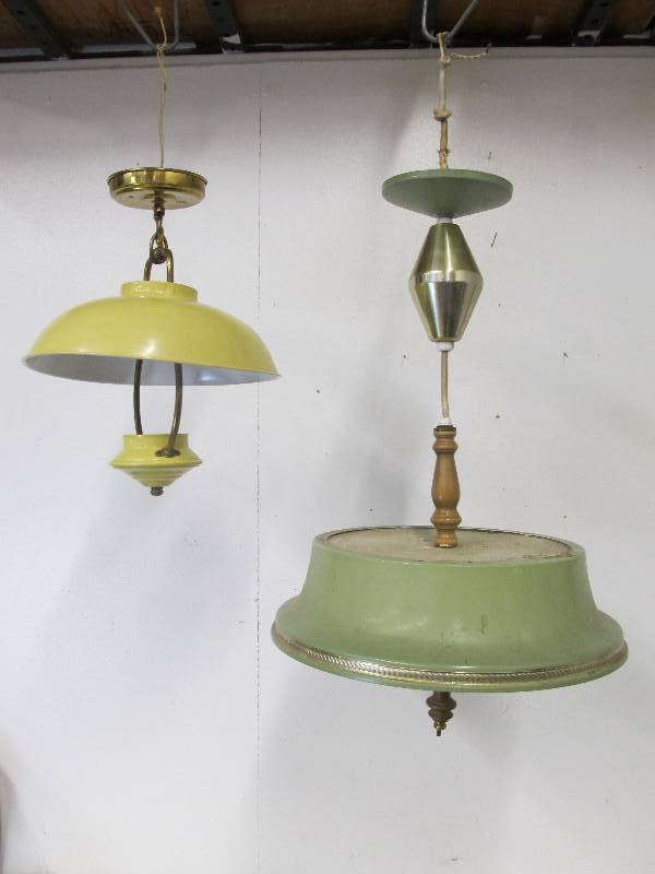 lot 18 image: 2 Mid Century Metal Hanging Lamps