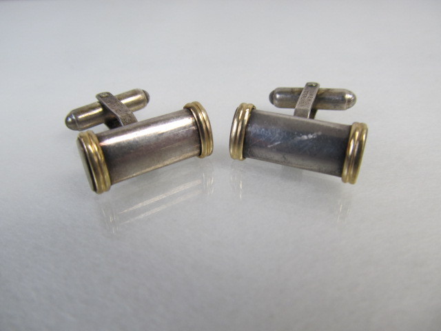 lot 69 image: Vintage Signed Sterling Silver & 14K GOLD Cufflinks