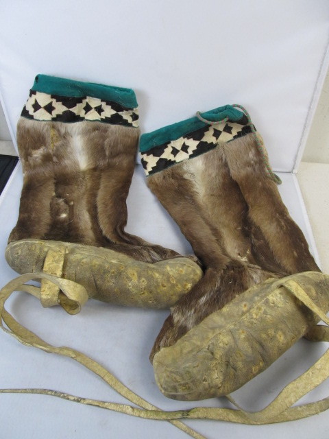 lot 95 image: Large Old Handmade Native American Animal Hide Mucklucks
