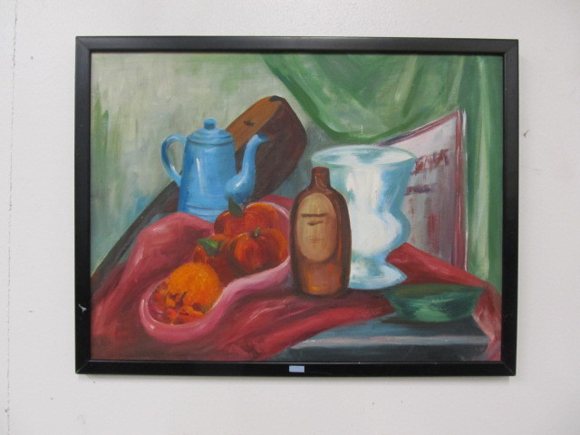lot 175 image: Vintage Mid Century Colorful Still Life Oil Painting