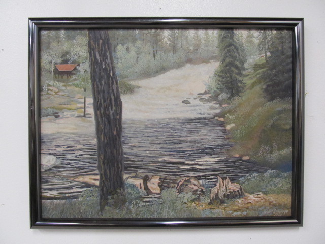 lot 176 image: Framed Signed Stream in The Woods Original Oil Painting