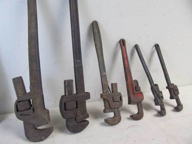 lot 97 image: Group of Large VintageAntique Pipe Wrenches