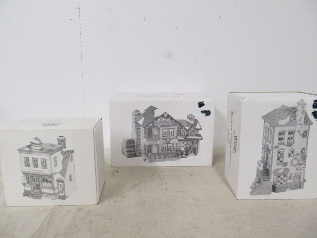 lot 138 image: 3 NIB Christmas Series Hand-Painted Houses- Snow Village & Heritage Village Collection